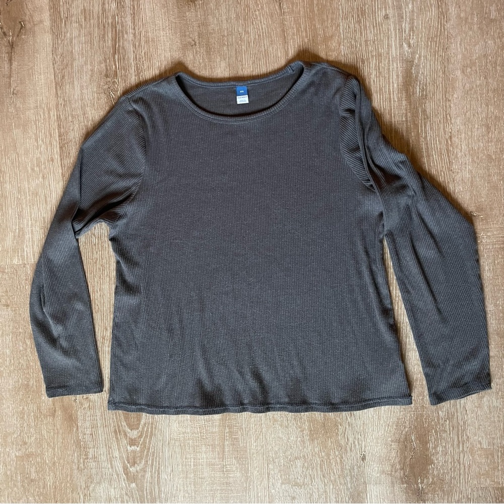 Old Navy Charcoal Ribbed Long Sleeve basic Normcore minimalist snug fit top XXL